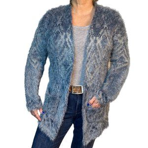 Eddie Bauer blue fuzzy sweater knit open cardigan aztec comfy Women’s Medium